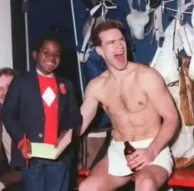 A playful vintage backstage photo